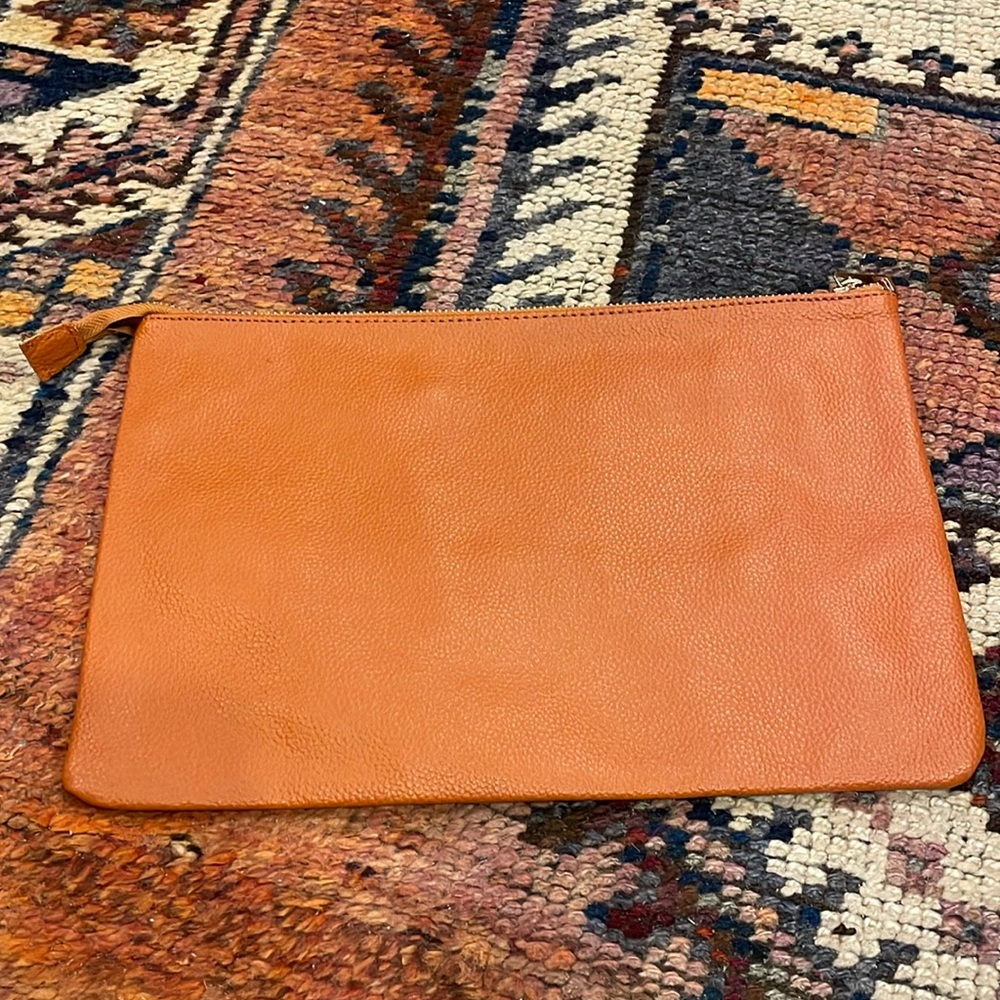 Camel Vegan Leather Clutch Gold Hardware